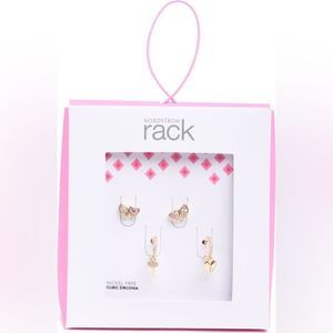 Nordstrom Rack CZ Heart Studs & Huggie Drop Earrings Set